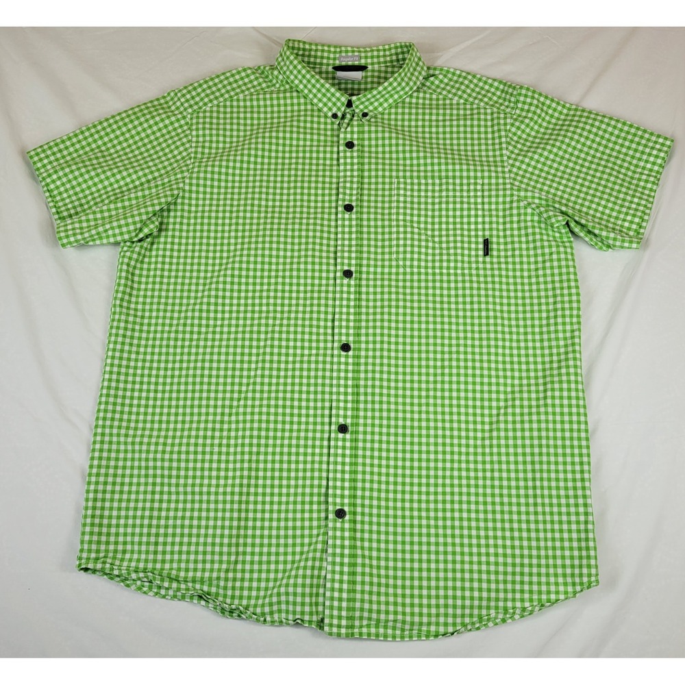 Columbia Mens XXL Regular Fit Green Gingham Plaid Short Sleeve Button Down Shirt